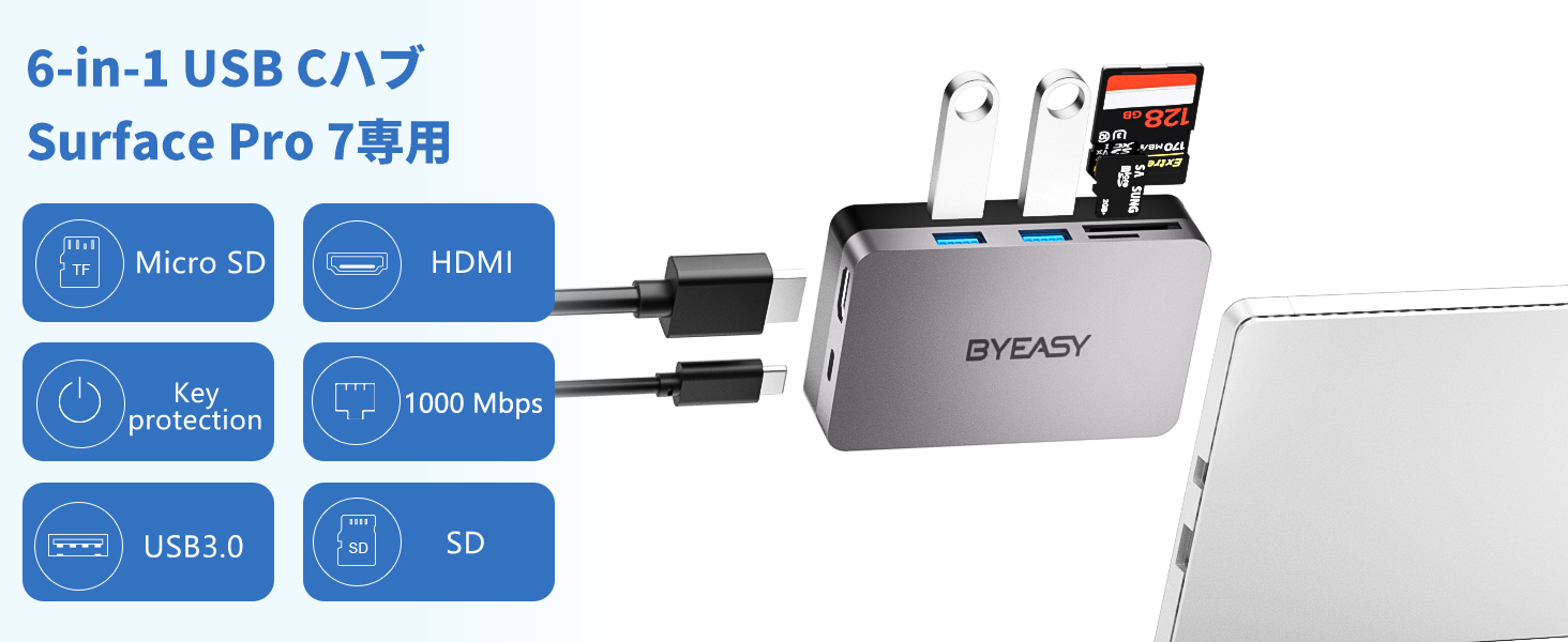 分配器・切替器 BYEASY Type 7in1 Docking Station Bracket BYEASY USB C Hub, 7IN1 Docking Station, 4K HDMI, 100W PD, Typ-A/C